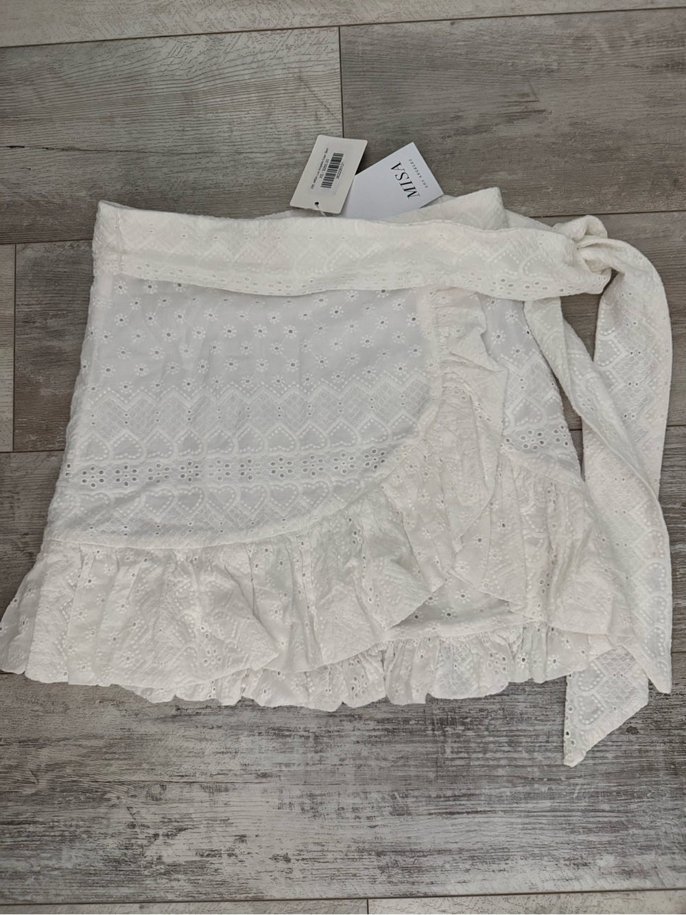 Misa Los Angeles White Eyelet Ruffle Wrap Mini Skirt Size XS NWT